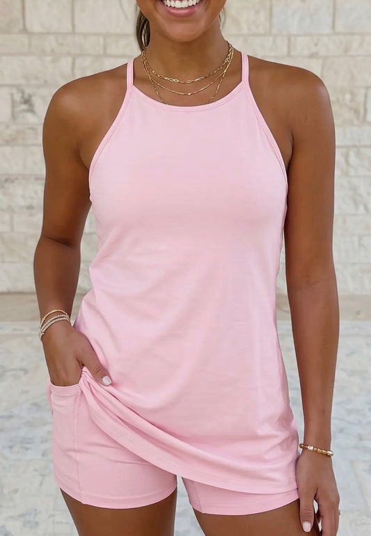 Tank dress with athletic shorts