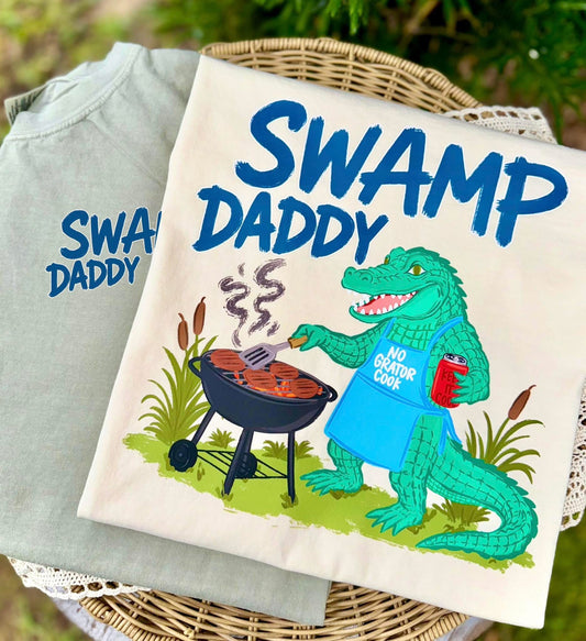 Swamp daddy (pocket and back) on ivory CC tee